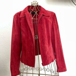 Suede leather red zipper jacket “CLOTHES by Revue “women Size L